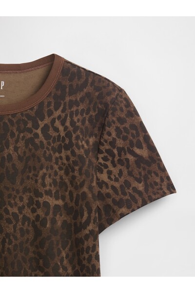 GAP Kadın Koyu Kahverengi Logo Bisiklet Yaka Grafik T-Shirt