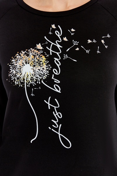 Curvy Trend Plus Size Breathe Printed Zipper Slit Detail Soft Flowy Fabric Raglan Sleeve Sweashirt