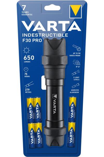 Varta Indestructible F30 Pro El Feneri 4 Adet AA Alkalin Pil Dahil