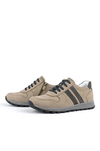 Rakerplus Deri Kum Rengi Fermuarlı Spor Ayakkabı Sneaker