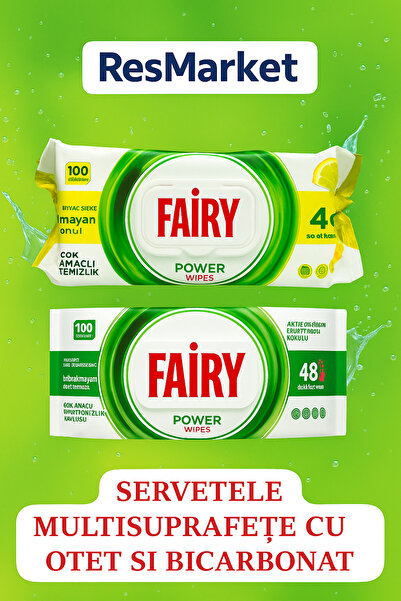 Fairy Set 2X Servetele umede Cleaning, Universale cu Otet si Bicarbonat
