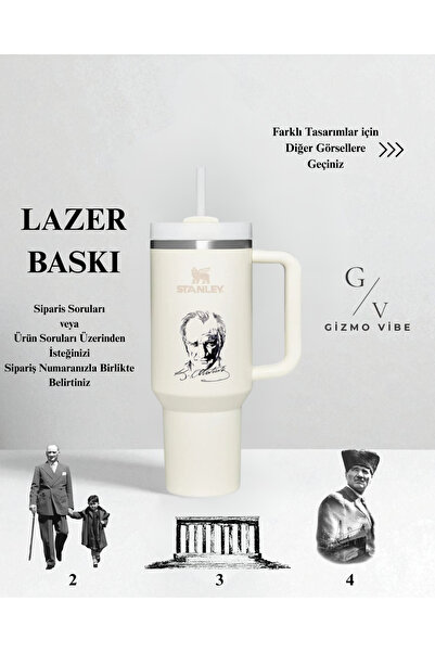 Stanley Kişiselleştirilebilir Quencher H2.O FlowStateT 0,89 LT Krem Termos Özel İsimli/ Tasarımlı