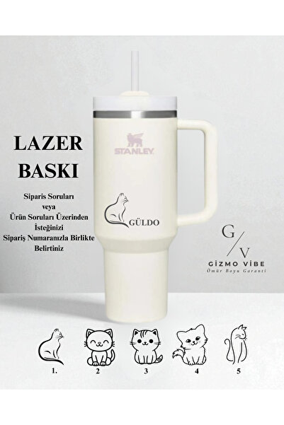 Stanley Kişiselleştirilebilir Quencher H2.O FlowStateT 0,89 LT Krem Termos Özel İsimli/ Tasarımlı