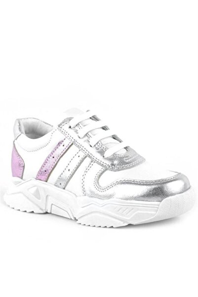 Rakerplus Genuine Leather Silver Pink Thick Soled Girls' Sneakers Shoes