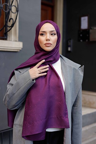 ipekistanbul Şal jacquard cu două feţe mătăsos - Model Mandala - Prune