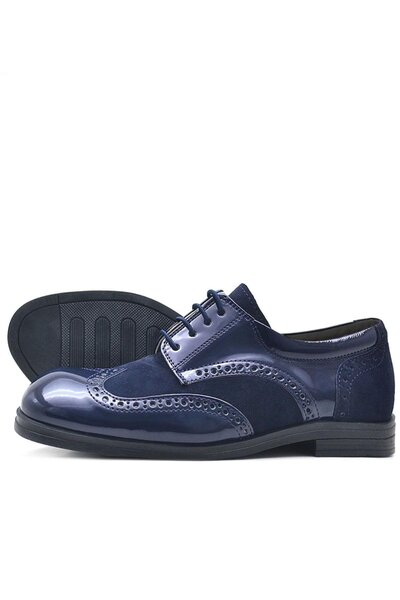 Rakerplus Титан Синій Шкіряний Черевики з шнурівкою та замшевими деталями для хлопчиків