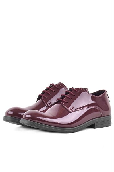 Rakerplus Claret Red Patent Leather Laced Oxford Children's School Shoes