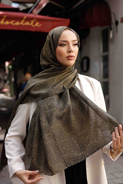 ipekistanbul شال جاكار حريري مزدوج الجوانب - نمط ماندالا - أخضر زيتي