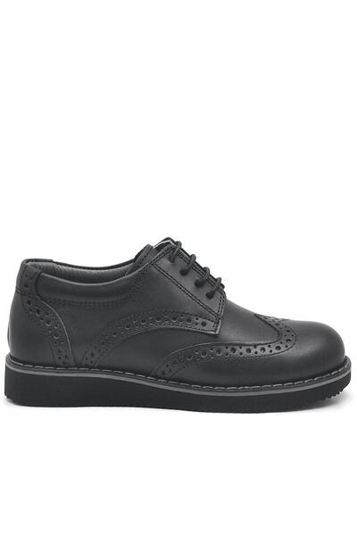 Rakerplus Genuine Leather Lace-Up Black Boys' Classic School Shoes