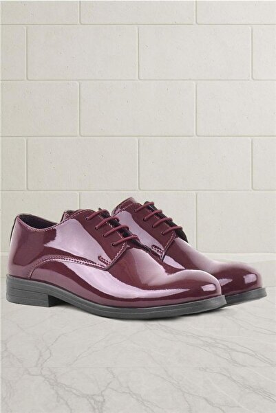 Rakerplus Claret Red Patent Leather Laced Oxford Children's School Shoes