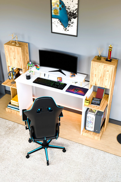 interGO Throne Dolaplı, Kitaplıklı, Raflı Çalışma Masası, Bilgisayar Masası, Çocuk Çalışma Masası