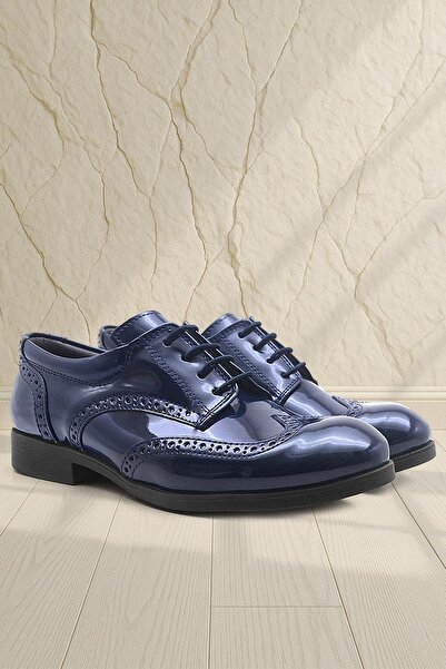 Rakerplus Pantofi clasici pentru băieți cu șireturi din piele lacuită bleumar...