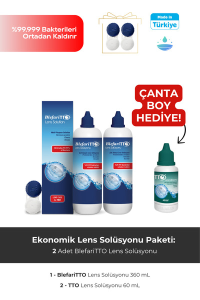 BLEFARİTTO Blefaritto 2 Adet 360 ml Lens Solüsyonu Çanta Boy Tto 60 ml Çanta Boy Hediye Son Kullanım Tarihi: 01
