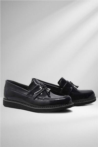 Rakerplus Pantofi de scoala pentru copii Loafer din piele lacuita neagra