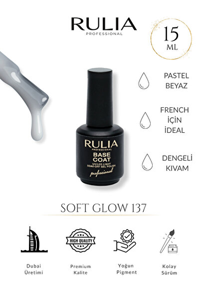 Rulia Professional Rulia Renkli Base Coat Soft Glow 137 15 ml - Made in Dubai...