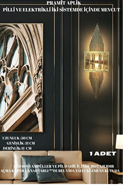 nazarium Pramit Aplik Eskitme, Pilli Aplik, Anahtarlı, Pilli Elektrikli Ledli Duvar Aplik, Gece Lambası