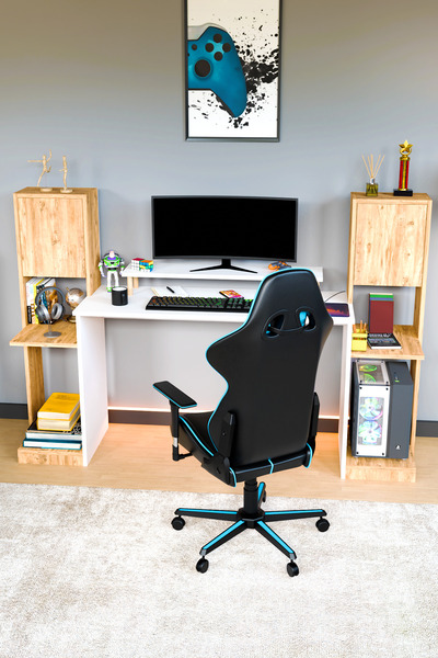 interGO Throne Dolaplı, Kitaplıklı, Raflı Çalışma Masası, Bilgisayar Masası, Çocuk Çalışma Masası