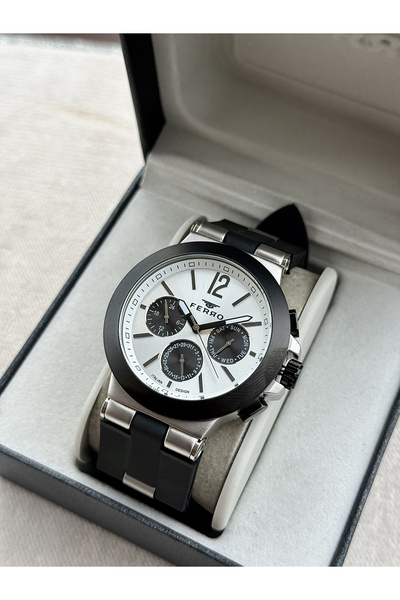 FERRO Black Silicone Cord Men's Wristwatch Fm11539Dwt-J2 Functions Active 3Atm Waterproof