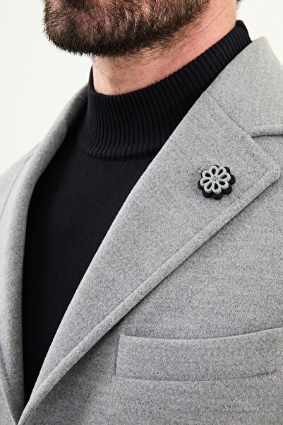 Mcr Plain Slim Fit Mono Collar Classic Wool Men's Coat Gray - 21208.20K