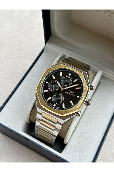 FERRO Sarı ve Gümüş Çelik Kordon Erkek Kol Saati FM11522AWT-D2 Fonksiyonları Aktif 3ATM Su Geçirmez