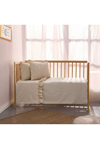 SALLHOMEE Krem Fırfırlı Dantel Detaylı Pike Takımı