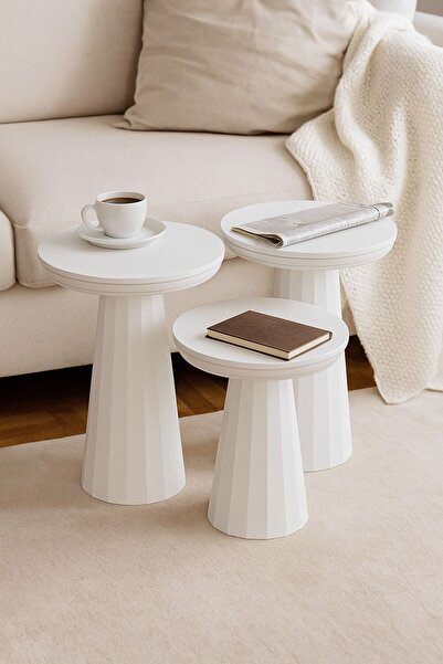 Özka Hobi Ahşap ÖZKA HOBİ BEYAZ BOYALI,VERNİKLİ MANTAR SEHPA,ORTA SEHPA