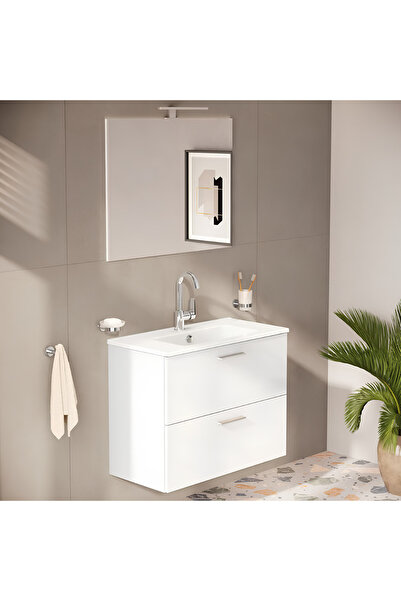 VitrA Mia 75024 Banyo Dolabı Seti Çekmeceli 80 cm Parlak Beyaz