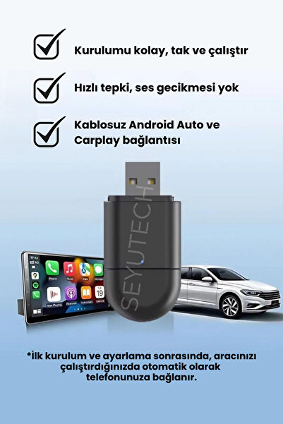 SEYUTECH TAB06 2in1 Usb Mini Kablosuz Carplay İos Android Uyumlu Usb ve Type-c Carplay Dönüştürücü
