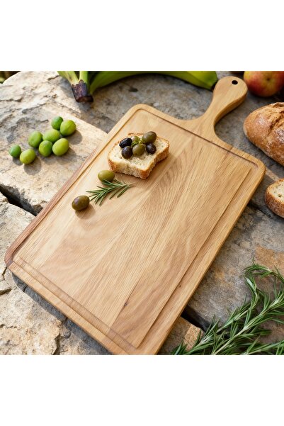 BG WOOD لوح تقديم وتقطيع فاخر مصنوع يدويًا من خشب البلوط بمقبض دائري