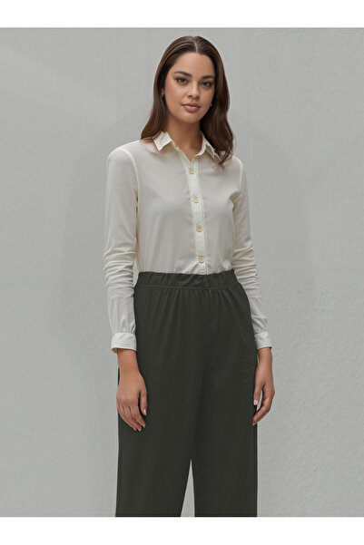 RESPİRO بنطلون أسود ذو مظهر جلدي ناعم وخصر مطاطي مريح مناسب للفصول الأربعة