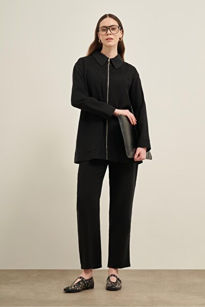 FTZ WOMEN بدلة نسائية بتفاصيل شبكية باللون الأسود 31047