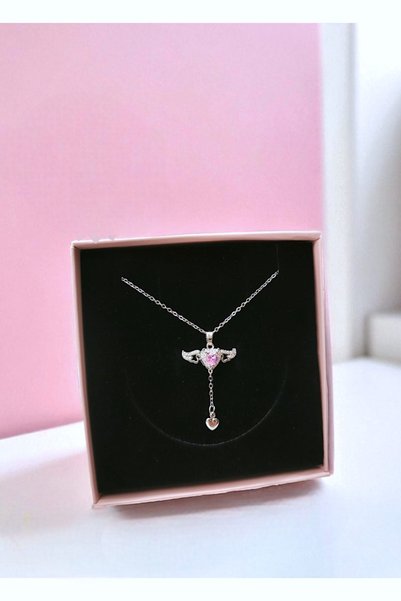 RAWEZON Nerovia Series- Steel Winged Heart Model Zircon Stone Women's Necklace-Gift for Lover Birthday