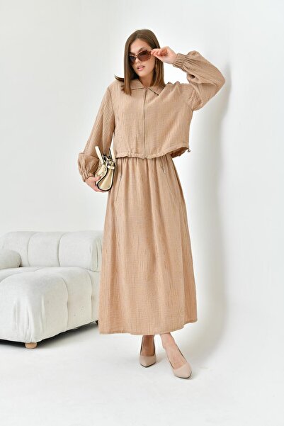 FTZ WOMEN بدلة نسائية من الكتان باللون البيج 30816