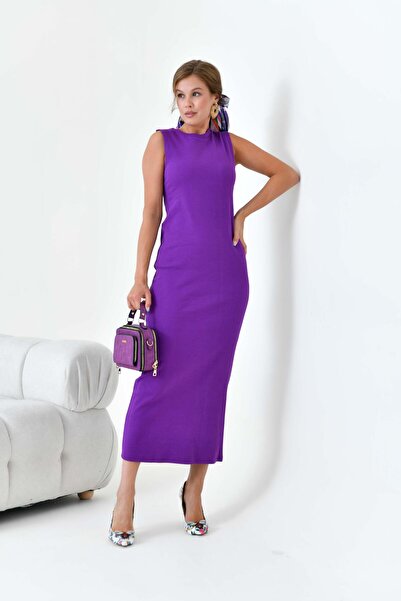 FTZ WOMEN Kadın Kaşkorse Japon Kol Elbise Mor 30900