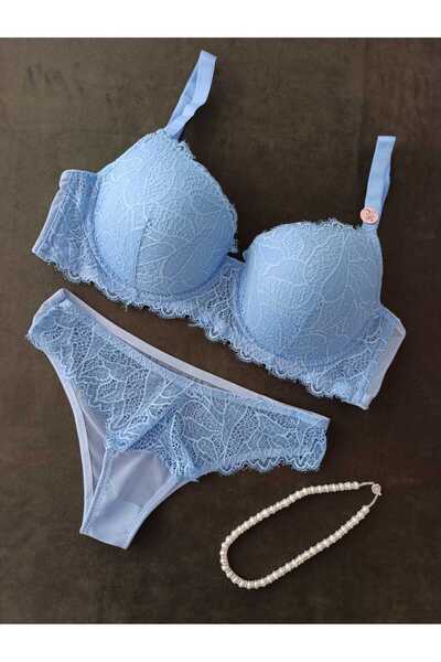 womensWorld1 Blue Bra Set with Lace Support
