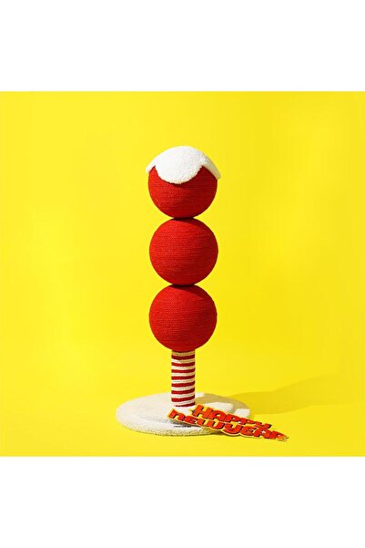 Golden cat Cat Scratching Post Tower – White & Red Cat Scratcher with Triple Ball Design, 40cm X 40cm X 82cm