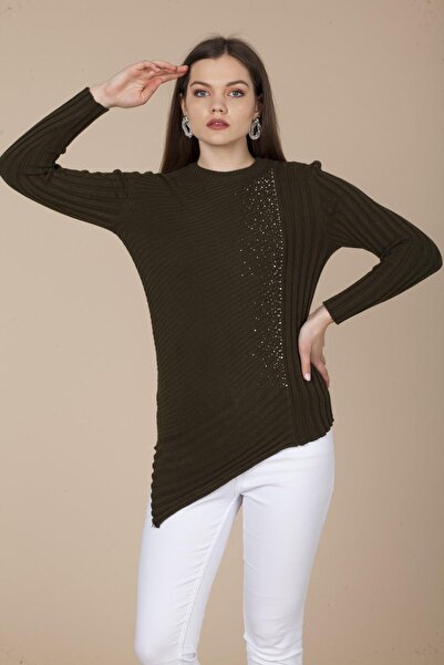 Genel Markalar Women Kadın Asimetrik Kesim Triko Haki 20-584