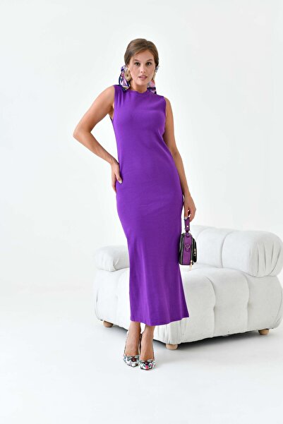 FTZ WOMEN Kadın Kaşkorse Japon Kol Elbise Mor 30900