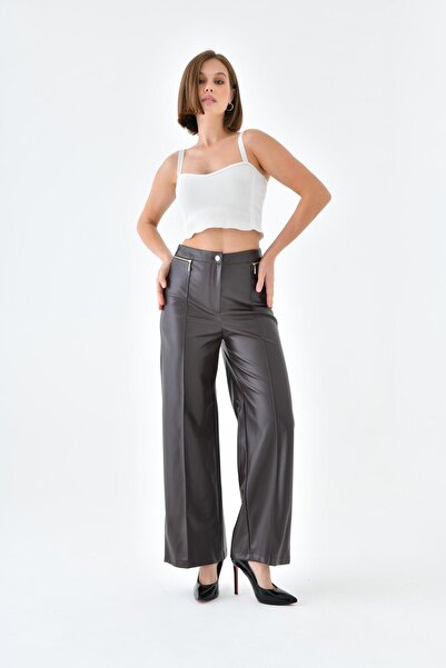 FTZ WOMEN بنطلون جلد نسائي بني 30634