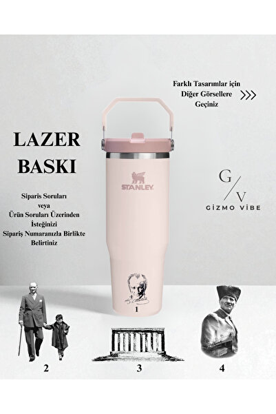 Stanley Özelleştirilmiş The IceFlow Flip Straw 2.0 Pembe Termos Özel İsimli