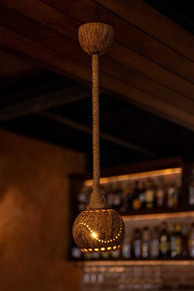 Tasarım Doğal Hindistan Cevizi Tekli Sarkıt Avize – El Yapımı Dekoratif Aydınlatma