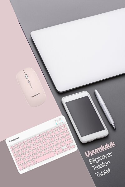 SPRANGE Tablet Ve Telefonlar İçin Bluetooth Klavye Ve Mouse Set - Pembe