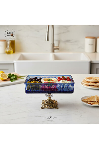 AKDEN STORE وعاء تقديم الكريستال المزخرف / وعاء تقديم الكوكيز 24 سم