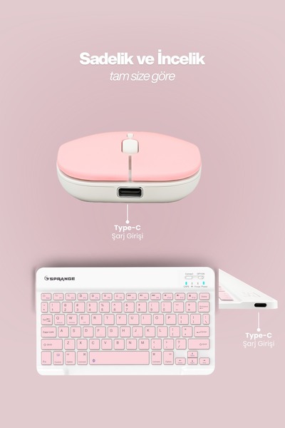 SPRANGE Tablet Ve Telefonlar İçin Bluetooth Klavye Ve Mouse Set - Pembe