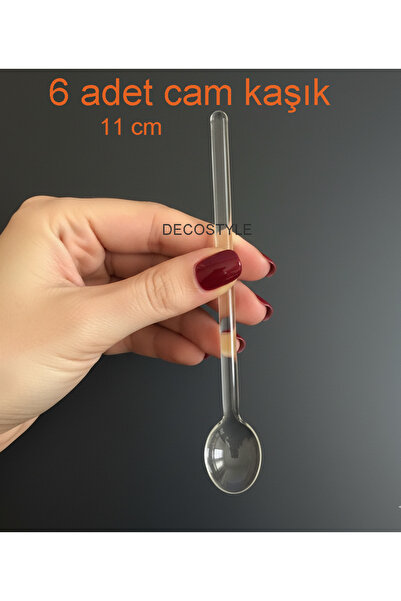 DECOSTYLE Cam Çay Kahve Karıştırma Kaşığı 6'lı Set 11 cm - Türk Kahvesi ve Espresso Sunum Kaşığı