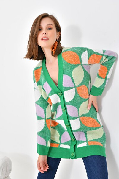 FTZ WOMEN Cardigan cu nasturi cu model de frunze pentru femei Benetton 20497