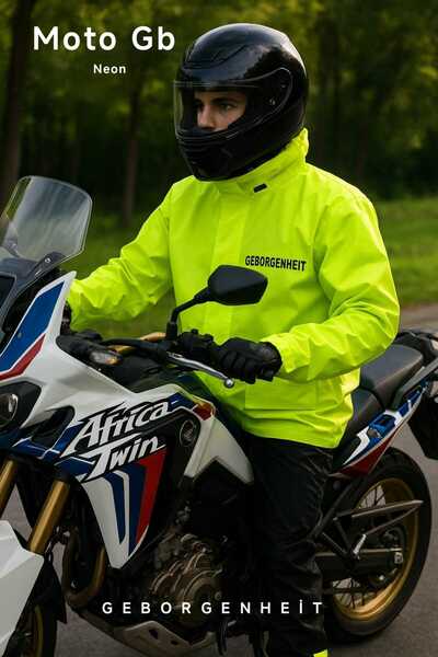 geborgenheit Kadın Erkek Moto Gb Neon Motosiklet Yağmurluğu Cepli Astarlı Kap...