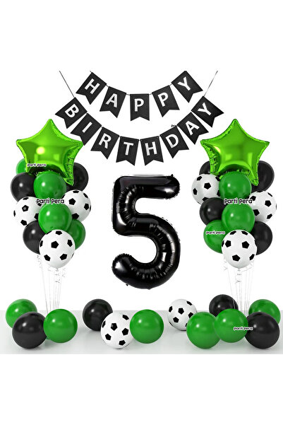 parti pera Futbol Temalı Doğum Günü Balon Seti Siyah Yeşil Futbol Baskılı Balon