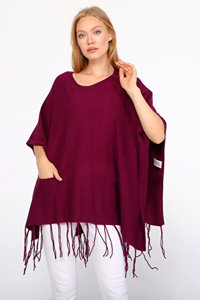 FTZ Women Kadın Püskül Detay Panço Mürdüm 20-233