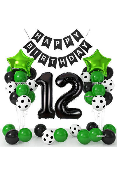 parti pera Futbol Temalı Doğum Günü Balon Seti Siyah Yeşil Futbol Baskılı Balon